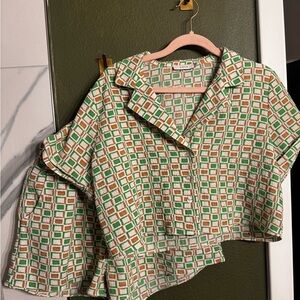 Green and Orange Checkered Cropped Set